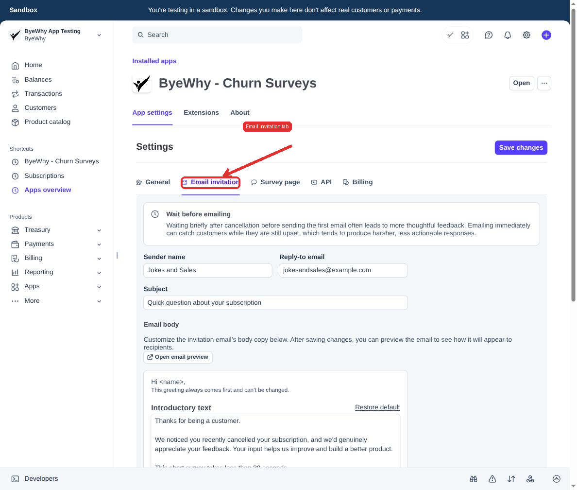 The Email invitation tab