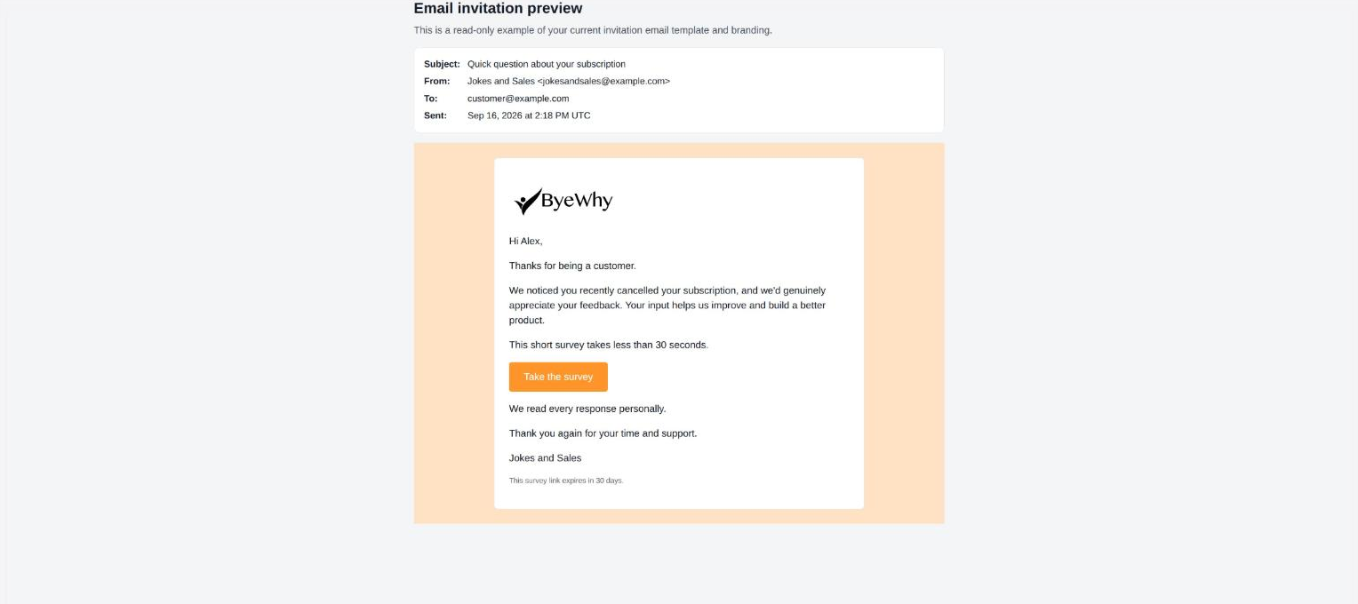 Email invitation preview