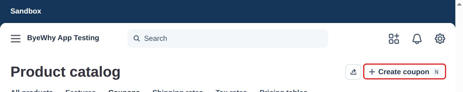 Coupons page with the Create coupon button highlighted
